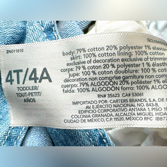 OshKosh B’Gosh girl blue Jean denim overalls top white eyelet full skirt cute 4T - Picture 7 of 7